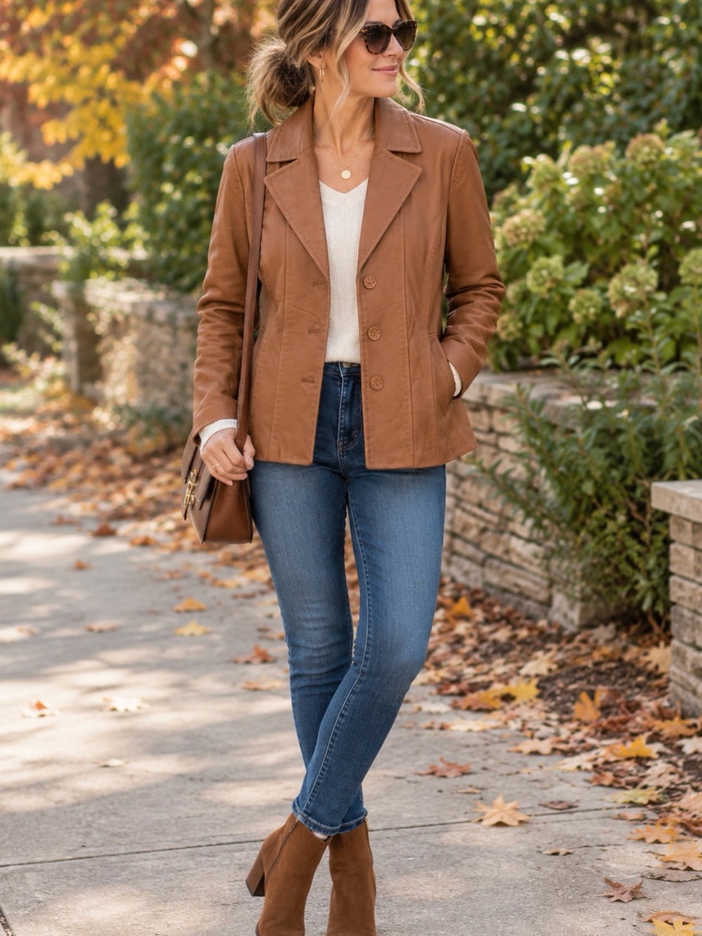 Y2K Vintage Tan Leather Blazer Jacket